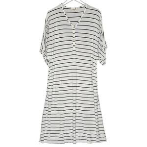 Dwell Slumber Womens One Size OS Caftan Dress Black White Stripe Pockets